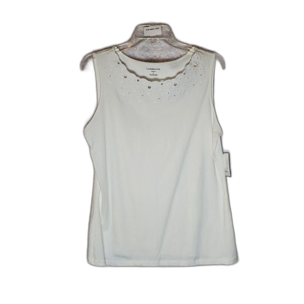 Women's White Lace Trim Short Sleeve Top Size L